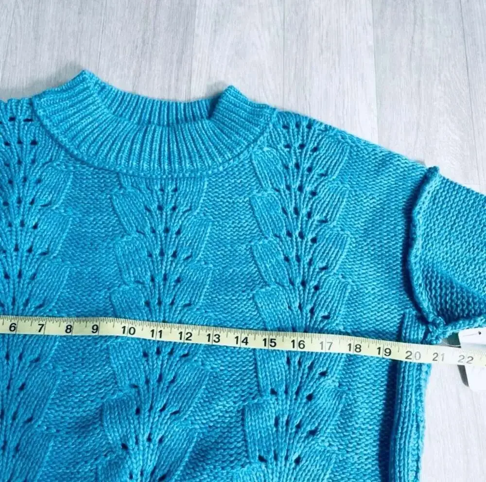 NWT Free People Bell Song Teal Cropped Ribbed Pullover Sweater Size S